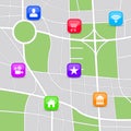 City map with popular location markers