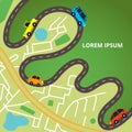 City map with roads and colorful cars