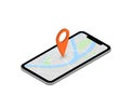 City map route navigation smartphone, phone point marker vector drawing schema isometric city plan GPS navigation tablet Royalty Free Stock Photo