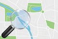 City map and Transparent Magnifying glass