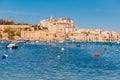 City Marsaskala Malta summer harbour Fishing boats in water mediterranean sea blue