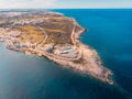 City Marsaskala Malta summer harbour water mediterranean sea blue. Aerial top view