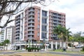 Building of apartments in a city in the interior of Sao Paulo, Brazil, South America, with signposted vehicle rotation