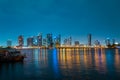 City of Miami Florida, sunset panorama with business and residential buildings and bridge on Biscayne Bay. Skyline night Royalty Free Stock Photo