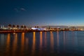 City of Miami Florida, sunset panorama with business and residential buildings and bridge on Biscayne Bay. Skyline night Royalty Free Stock Photo