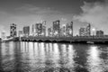 City of Miami Florida, sunset panorama with business and residential buildings and bridge on Biscayne Bay. Skyline night Royalty Free Stock Photo