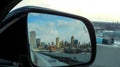 City Of Milwaukee In The Rear-view Mirror Of Car Royalty Free Stock Photo