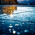 City Mirage: Water Droplets on Reflective Blue Surface, generative ai Royalty Free Stock Photo