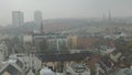 City in the mist, skyline of fog city, critical environment of Air Pollution upon balcony downtown district in Hamburg Germany