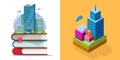 City modern smart 3d and flat icon vector graphic illustration, future technology education eco town isometric, university