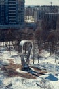 The city monument of the Airborne Forces in the winter, city park.