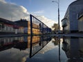 City in the morning, looking into a street Royalty Free Stock Photo