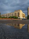 City in the morning, looking into a street Royalty Free Stock Photo