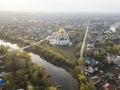 The city of Morshansk. Spring aerial view. Russia. Trinity Cathedral. River tsna Royalty Free Stock Photo