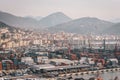 A city with mountains in the background, - view of the Port of Salerno, Campania, Italy