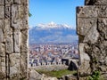 City and mountains panorama boxed in castle walls Royalty Free Stock Photo