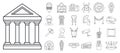 City museum icon set, outline style