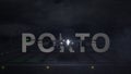 Commercial plane taking off from the airport runway and PORTO text, 3d rendering