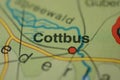 The city name COTTBUS on the map