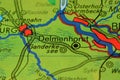 The word Delmenhorst, near Bremen, onhe map