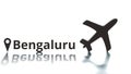 Bengaluru text, geotag and airplane silhouette, air transport concept