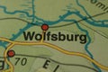The city name WOLFSBURG on the map Royalty Free Stock Photo