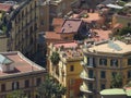 The city of Naples from above. Napoli. Italy. Vesuvius volcano behind.Orthodox church cross and the moon.