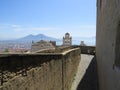 The city of Naples from above. Napoli. Italy. Vesuvius volcano behind.Orthodox church cross and the moon. Royalty Free Stock Photo