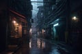 City narrow alley night. Generate Ai