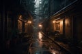 City narrow alley street night. Generate Ai