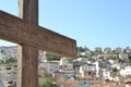 Wooden cross, City of Nazareth in Israel, Basilica of annunciation, where Mary received the message of conceiving Jesus Royalty Free Stock Photo