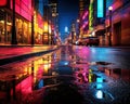 The city neon wet generative ligth rn street reflection is paraphrased.