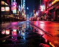 The city neon wet generative ligth rn street reflection is paraphrased.