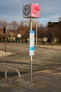 A city network of hire bikes, Nextbike is increasingly popular among the citizens of Glasgow, providing a cheap and fast way of Royalty Free Stock Photo