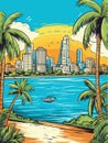 A City Next To A Body Of Water - Miami Vacation vinatage poster