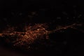 City at night through airplane window Royalty Free Stock Photo