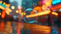 City night bubbles reflection, vibrant bokeh, digital art, screen saver Royalty Free Stock Photo