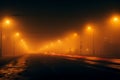 City night emerges in the mist lights, road, bridge, moving car Royalty Free Stock Photo