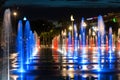 City by night fountain in Nice France place Massena water