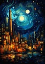 The City by Night: A Full Moon, Stars, and Egypt-Themed Blue and