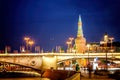 City night landscape, view of the Kremlin in Moscow, sightseeing Royalty Free Stock Photo