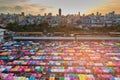 City night market aerial view, multiple colour flea market