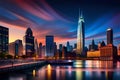 city at night, modern buildings.