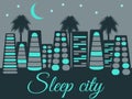 City night with moon and stars. Night city landscape. Royalty Free Stock Photo
