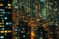 A City at Night With Numerous Tall Buildings, An array of skyscrapers lit with millions of windows at night, AI Generated Royalty Free Stock Photo