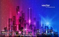 City, night panorama, illustration with architecture, skyscrapers megapolis buildings downtown Royalty Free Stock Photo
