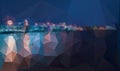 City night panorama with lamp lights vector background