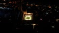 a city night shot shows an aerial view of the soccer field and court Royalty Free Stock Photo