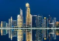 City night view of Abu Dhabi business financial district. United Arab Emirates