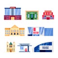 City non-residential buildings, icons set. Municipal real estate objects isolated on white background. Royalty Free Stock Photo